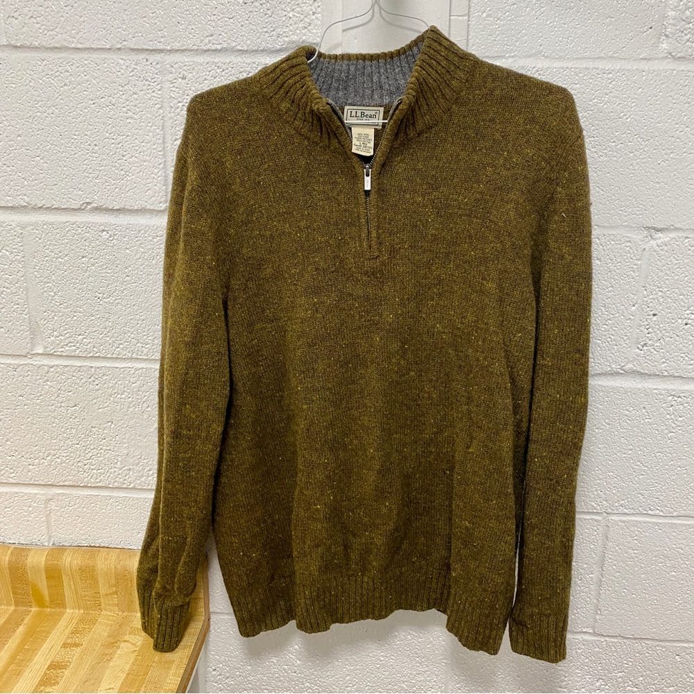 L.L. Bean Shetland Wool Quarter Zip Sweater Large
